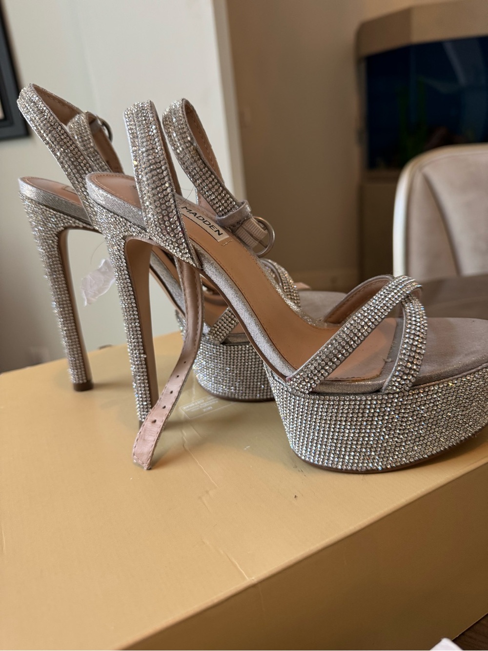 Steve Madden Crystal Embellished Silver Platform Slingbacks